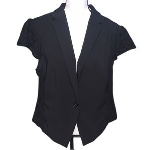 Torrid Black Formal Blazer 1 Button Asymmetrical Short Cap Sleeve Lace